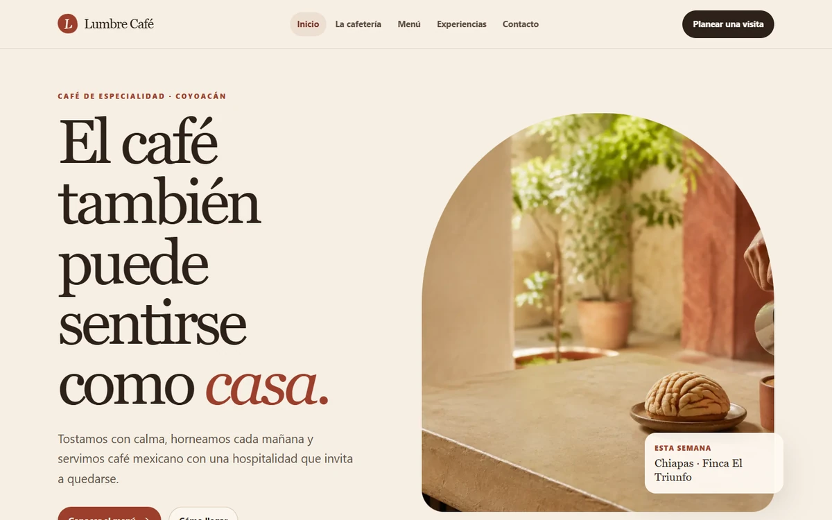 Vista previa del proyecto demostrativo Lumbre Café desarrollado como referencia de Castle Silver